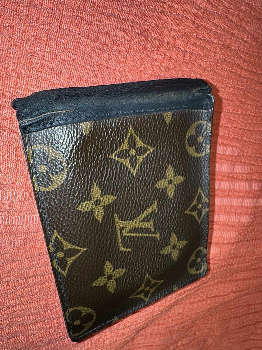 Monogram Pattern Slim Card Holder in Brown and Gold